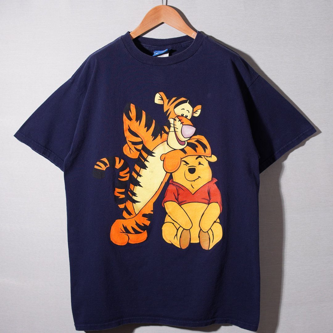 90s ディズニー Disney ぷーさん Tシャツ ネイビー L Pooh ティガー