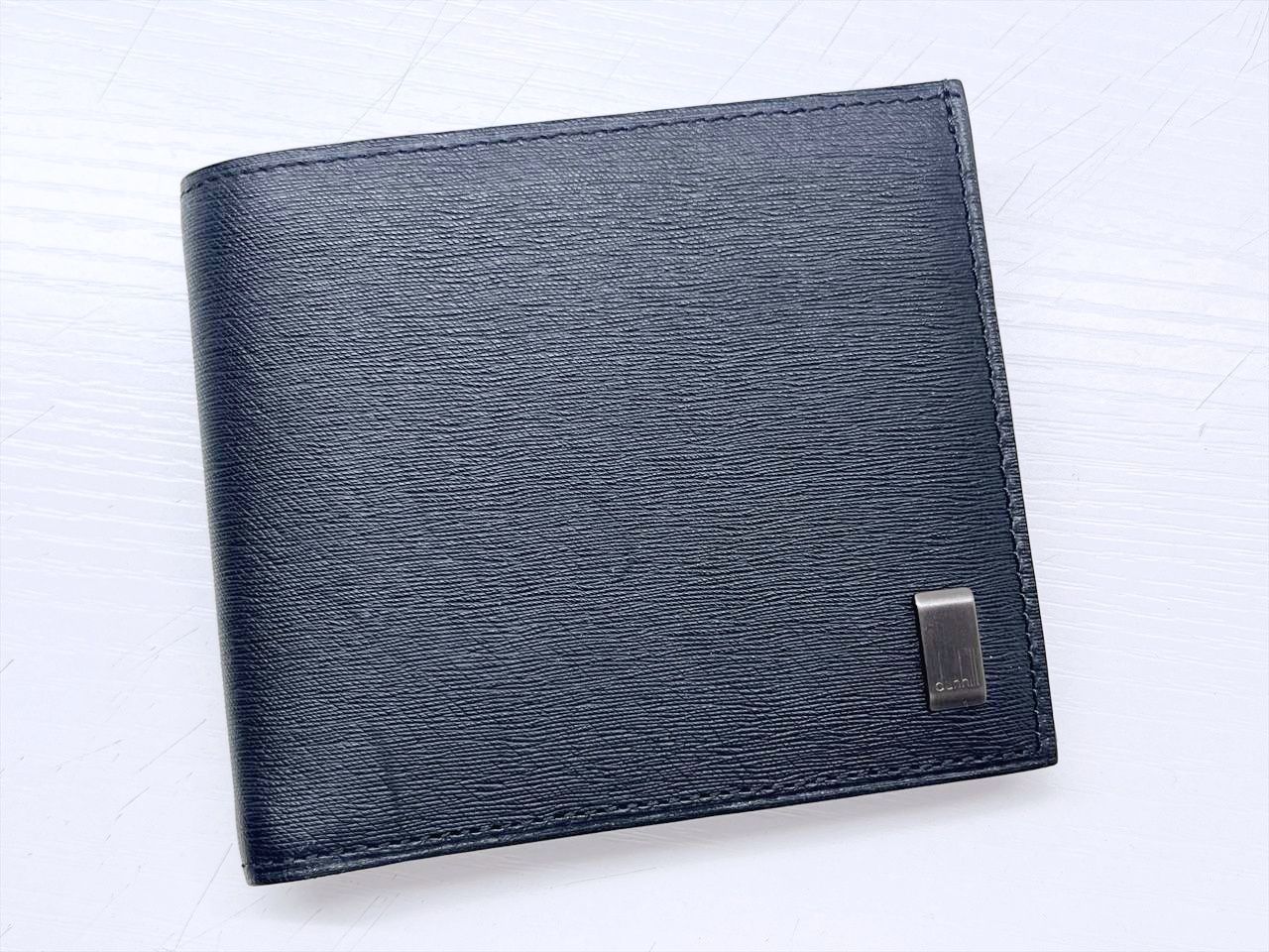 美品　Dunhill　ダンヒル　サイドカー　小銭入れ付き　二つ折り財布　黒　シルバー系