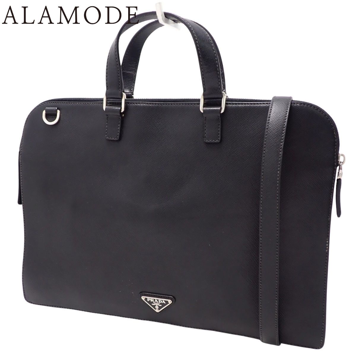 PRADA (Prada) Business Bag/Briefcase 2 Way Shoulder Shoulder Diagonal Triangle Logo Triangle Logo Saffiano Leather Black Black Silver Hardware Mens 40802165493 [Used] [Ala Mode]
