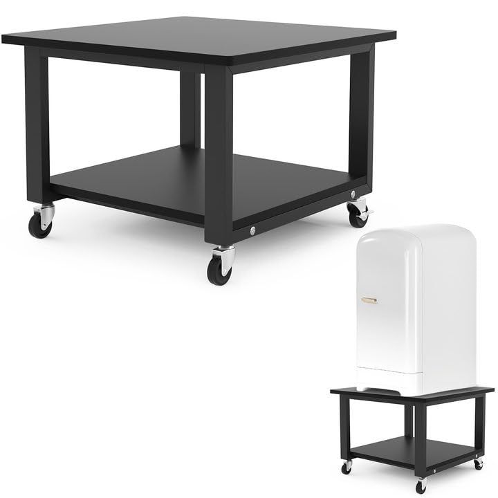 DEWEL 洗濯機用置き台 冷蔵庫用置き台 乾燥機用置き台 プリンター台 2段 耐荷重150kg 金具 ロータイプ キャスター付き プリンターラック プリンターワゴン レンジ台 ラック 机上＆机下台 移動しやすい 移動便利 50cm*50cm*35cmｍａ