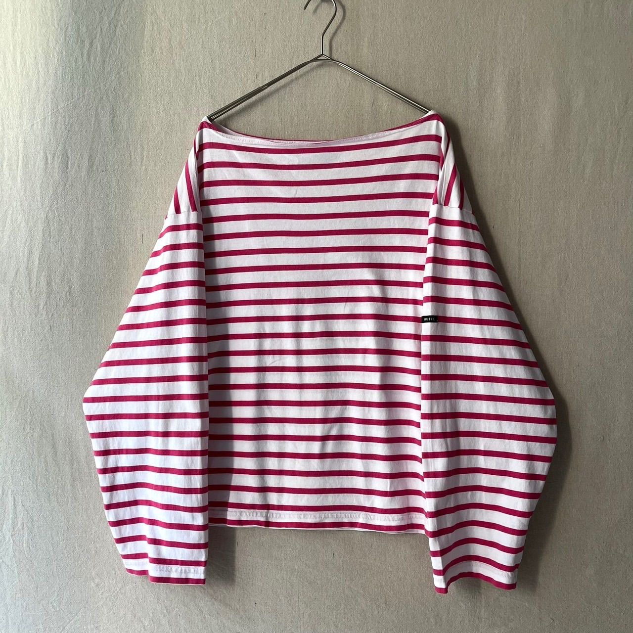 定価2.4万円 OUTIL バスク シャツ / 2 薄手 コットン ピンク ホワイト ボーダー カットソー tricot aast T6-04131-2519
