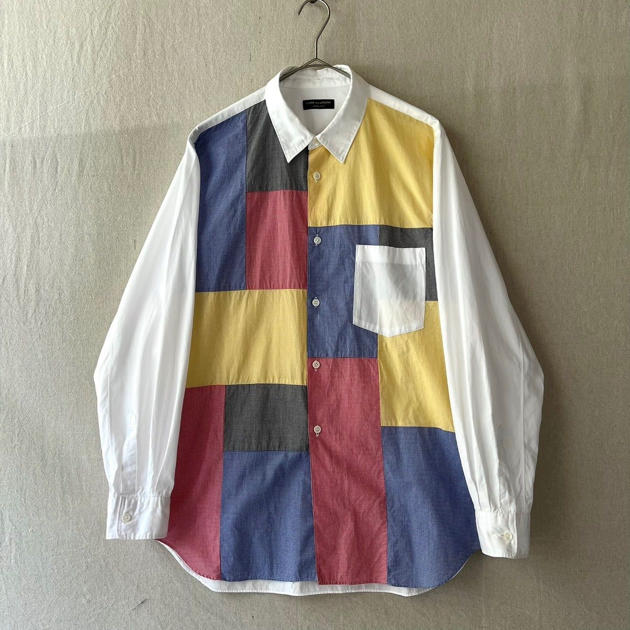 AD1999 COMME des GARCONS HOMME PLUS パッチワーク シャツ / コットン フロント切替し アーカイブ 90s T6-05039-31135