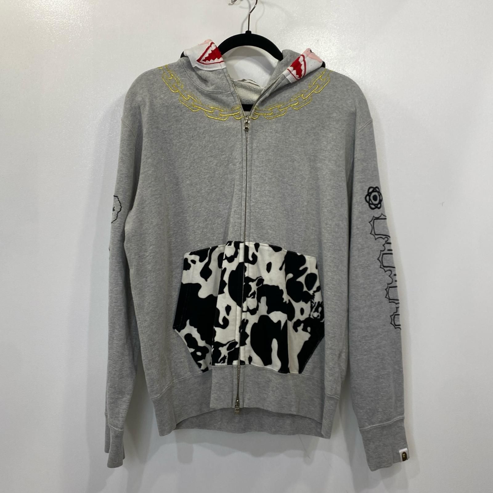 【姫路東店】 中古 A BATHING APE | アベイシングエイプ パーカー HOLSTEIN FULL ZIP COW グレー サイズ：M 【103】