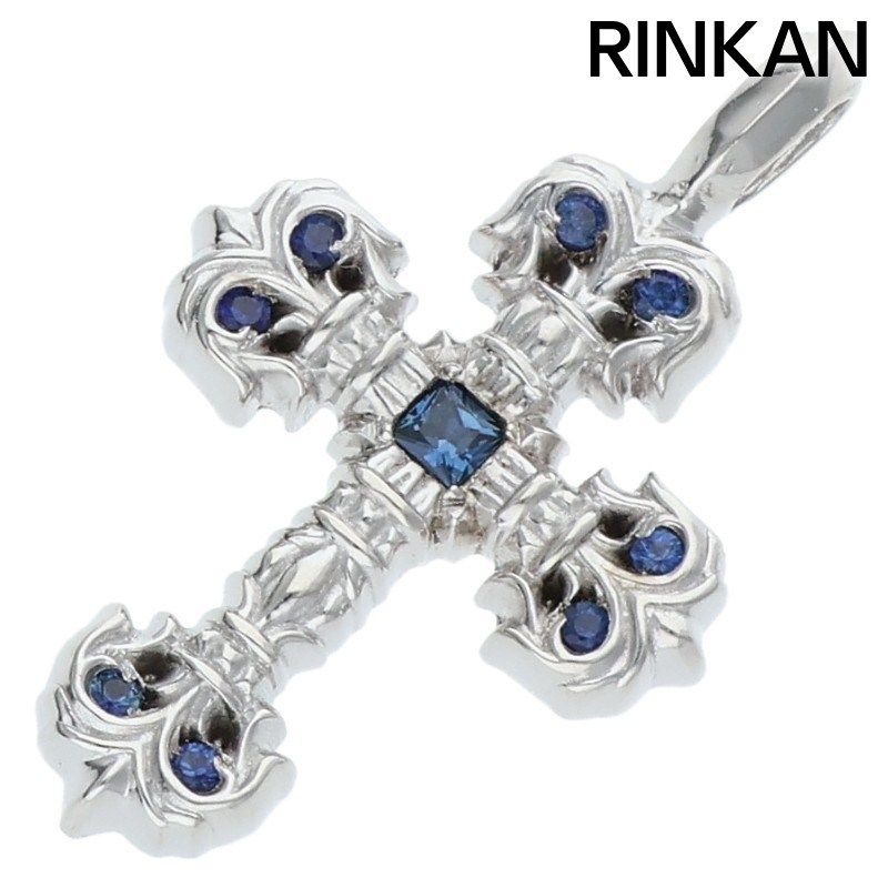 クロムハーツ 18K CHARM FILIGREE TINY P SAP B タイニーフィリグリー PAVEサファイア/ホワイトゴールドネックレストップ メンズ