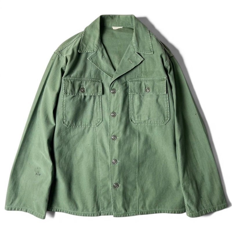 60s US ARMY 米軍実物 OG-107 コットン サテン ユーティリティ シャツ S 1st 筒袖 後期 / 60年代 ビンテージ ジャケット ミリタリー オリーブ