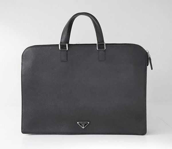 良品 PRADA ◆ サフィアーノレザー ブリーフケース SAFFIANO TRAVEL黒 (カード付) ビジネスバッグ フルオープン 書類カバン 2VE023 プラダ
