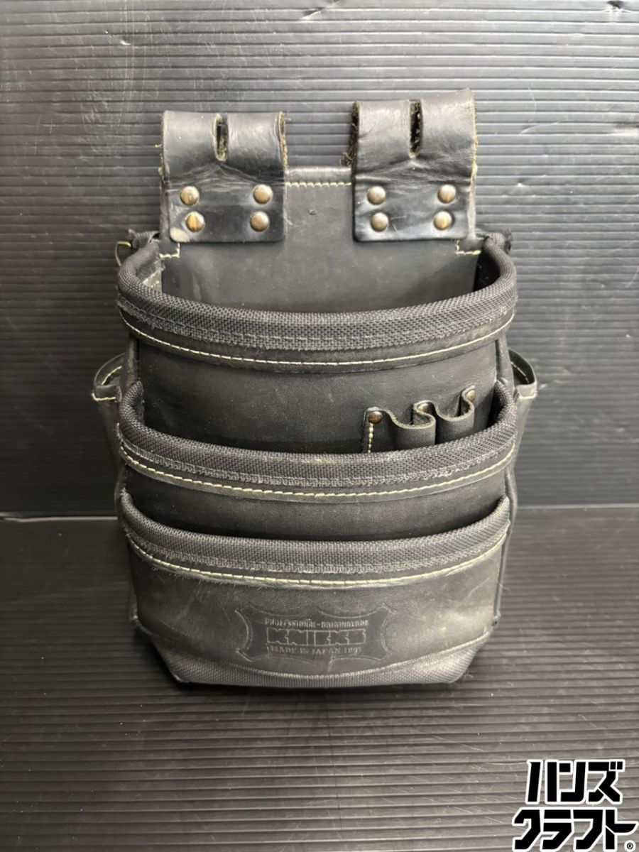♭【中古品】KNICKS ニックス 総ヌメ革使用3段腰袋 ブラック KBB-301DD【熊本けやき通り店】