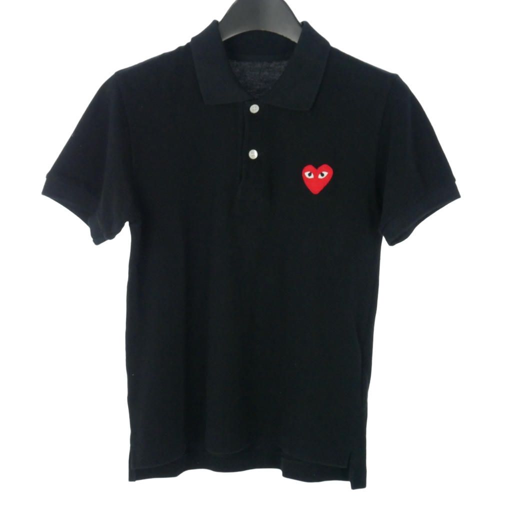 プレイコムデギャルソン PLAY COMME des GARCONS ハートワッペン ポロシャツ 半袖 S 黒 ブラック AZ-T005
