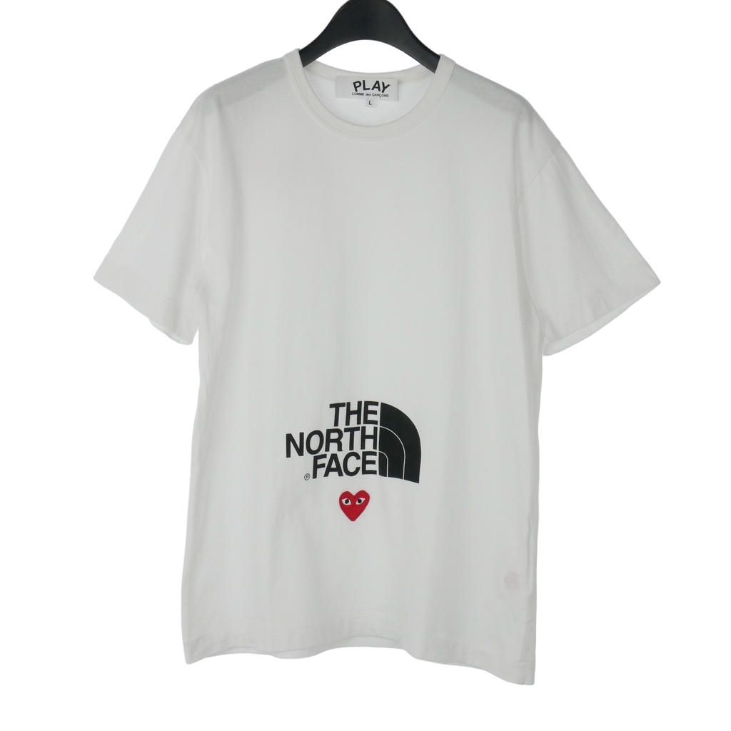 プレイコムデギャルソン PLAY COMME des GARCONS × ノースフェイス ハートワッペンTシャツ ロゴ 半袖 丸首 L 白 ホワイト