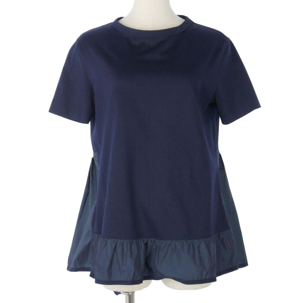 ヘルノ HERNO Short Sleeve Peplum Hem Top / Shirt ショートスリーブ ペプラムヘム トップス ナイロン切替 Tシャツ カットソー 半袖 40 ネイビー 紺 JG000140D 52006