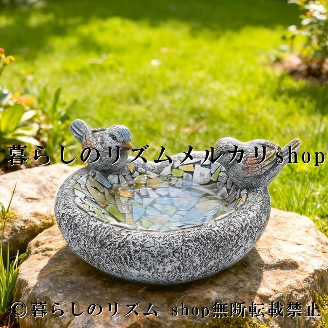 バードフィーダー 樹脂製 バードバス 鳥2羽 ガーデンオーナメント 鳥の餌台 ガーデン装飾 庭 中庭 芝生 ベランダ ハチドリ ガーデニング雑貨 彫刻オブジェ アンティーク調 ガーデンインテリア 屋外装飾 軽量 持ち運び簡単 ディスプレイ おしゃれ かわいい