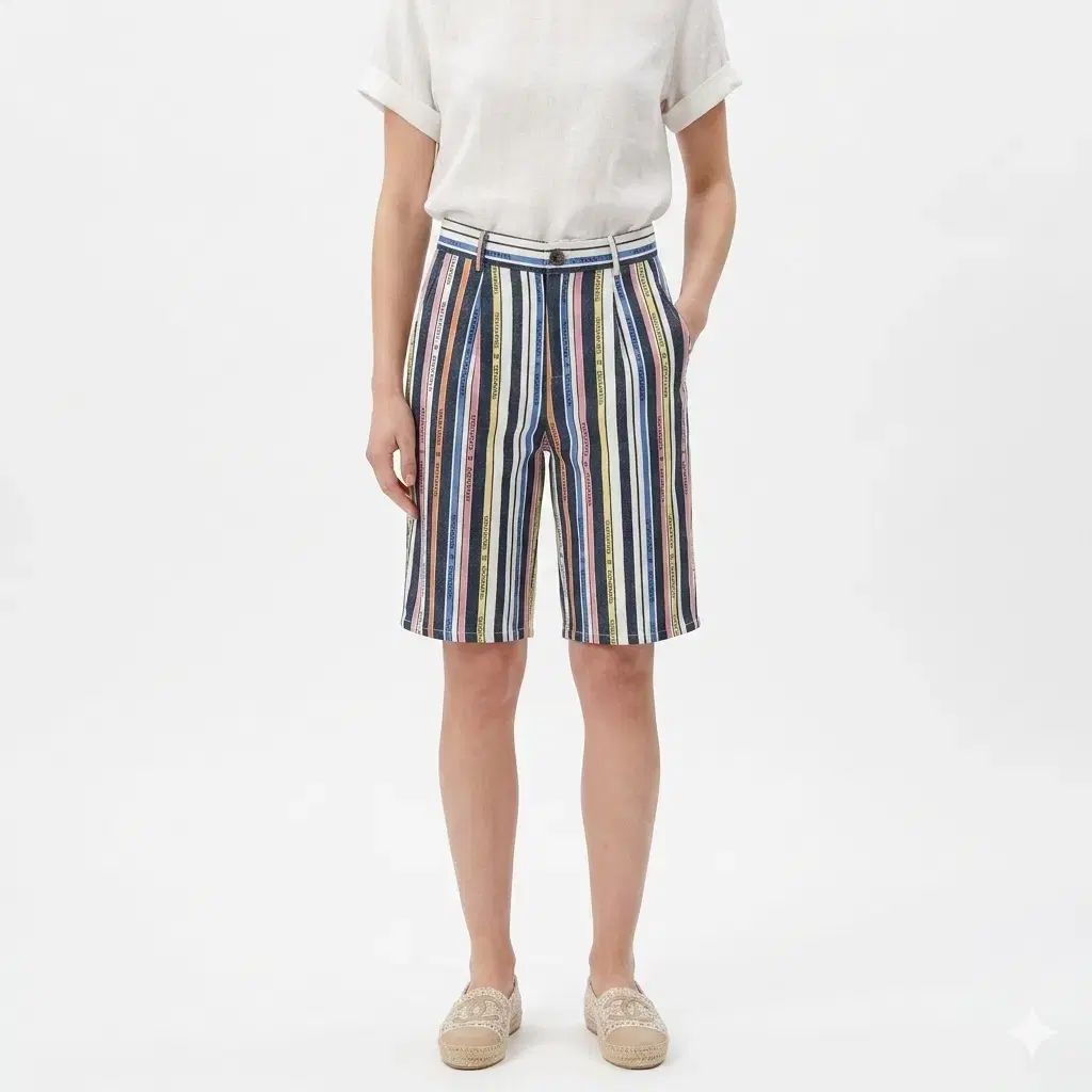 正規品 CHANEL 15SS RUNWAY ストライプ デニム バミューダ ショーツ (38サイズ)