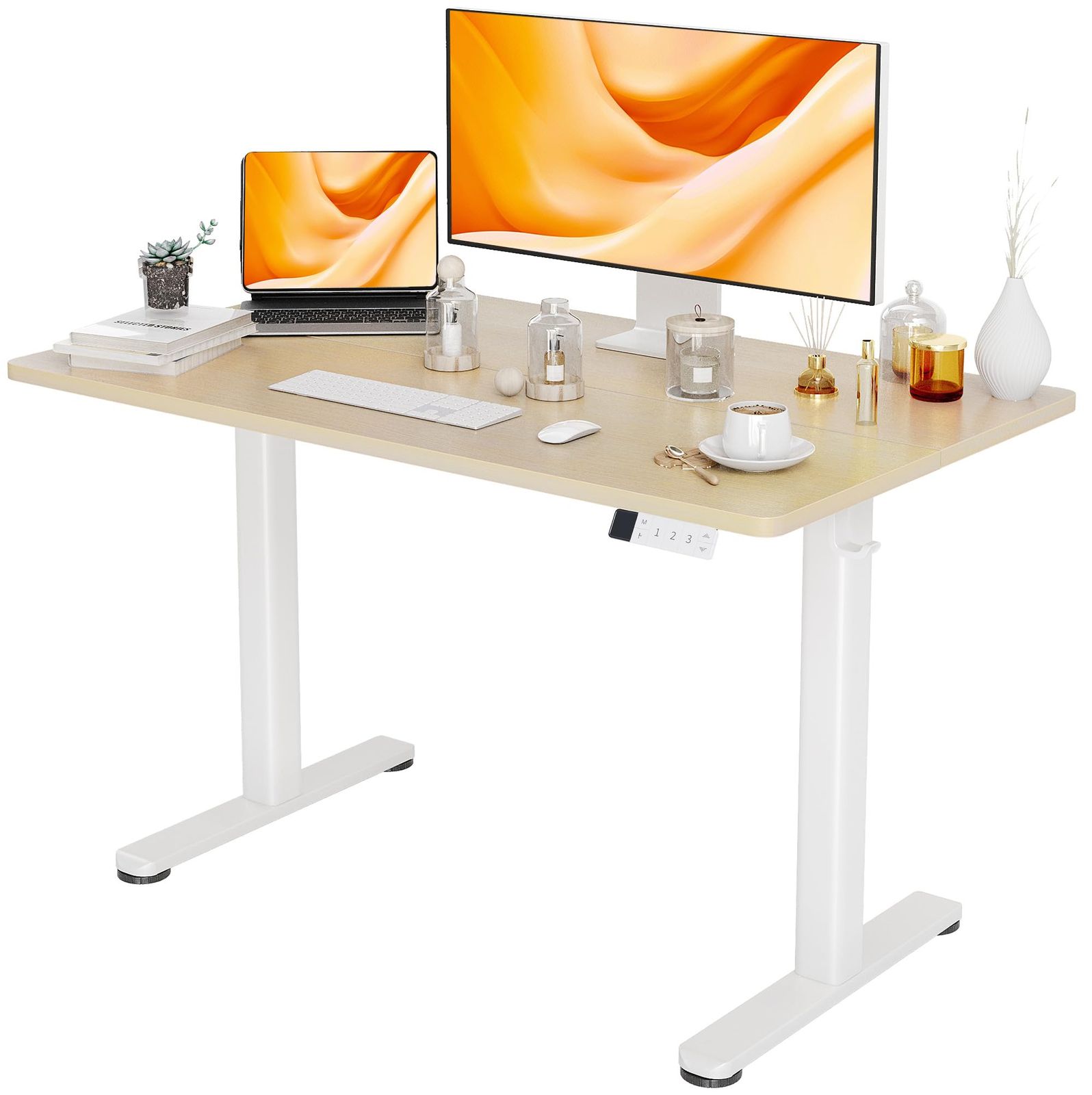 Claiks 昇降デスク 電動 スタンディングデスク 昇降式 テーブル 幅120cm*奥行き60cm テレワーク オフィスデスク 在宅ワーク パソコンデスク 高さ調節 メモリー機能 ホワイトフレーム/ナチュラル天板ｍａ