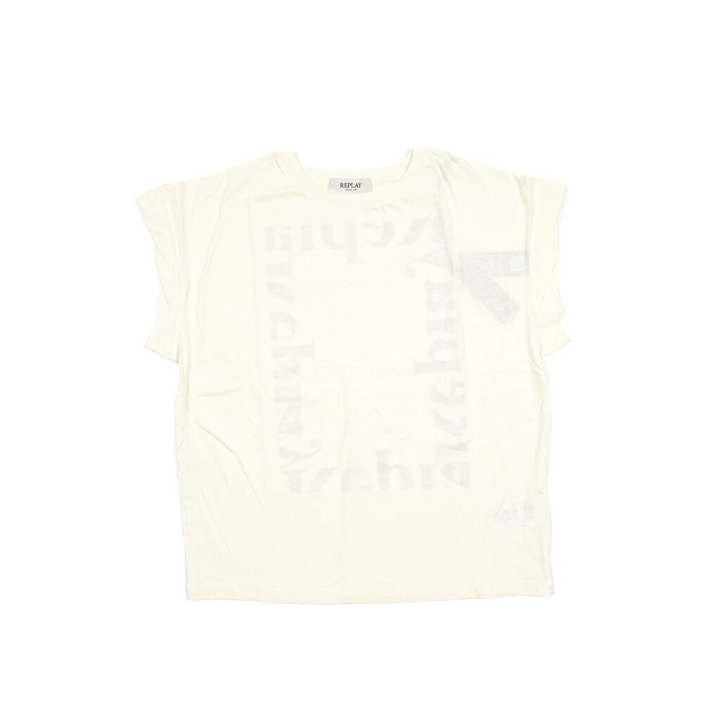 REPLAY リプレイ / ノースリーブ ロゴ Tシャツ カットソー クルーネック ワイドシルエット 春夏 レディース コットン 100% ロゴ オフホワイト 435118