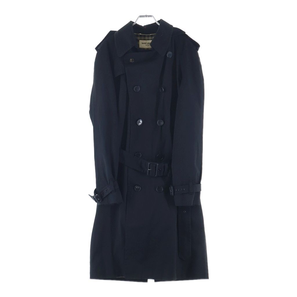 SAINT LAURENT PARIS (サンローランパリ) 13AW 裏地チェック コットンギャバジン トレンチコート ブラック 323875 Y821B