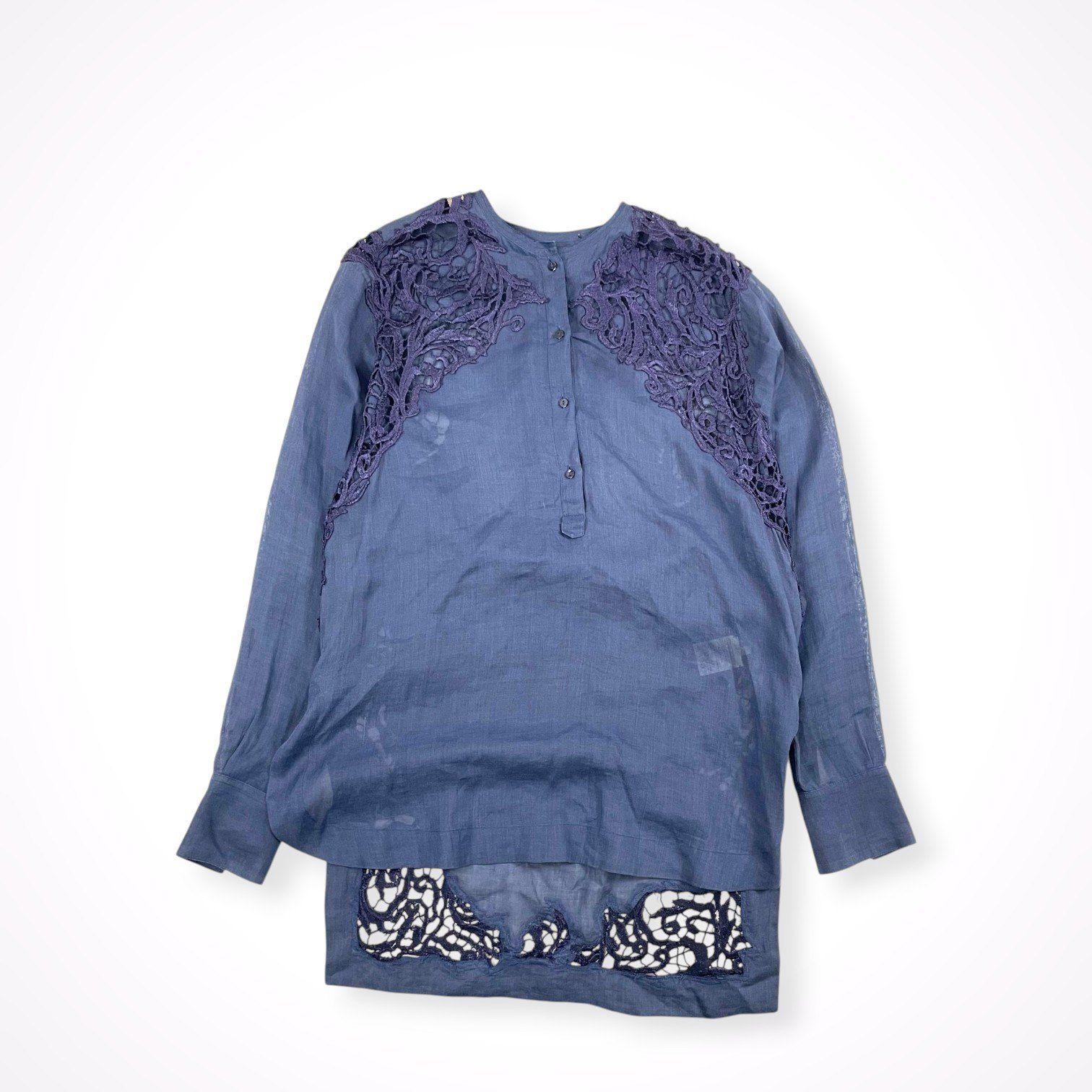 ERMANNO SCERVINO / ピュアリネン 刺繍レースMIXプルオーバーロングシャツ 参考定価：200,000程度 SIZE:40