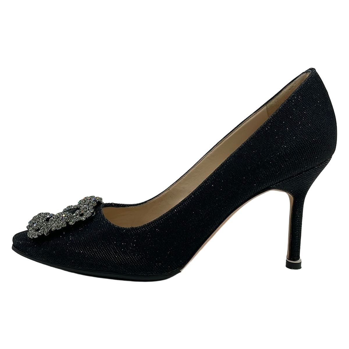 MANOLO BLAHNIK(マノロブラニク) パンプス 36 1/2 レディース - 黒 ラメ/ラインストーン/アウトソール張替済