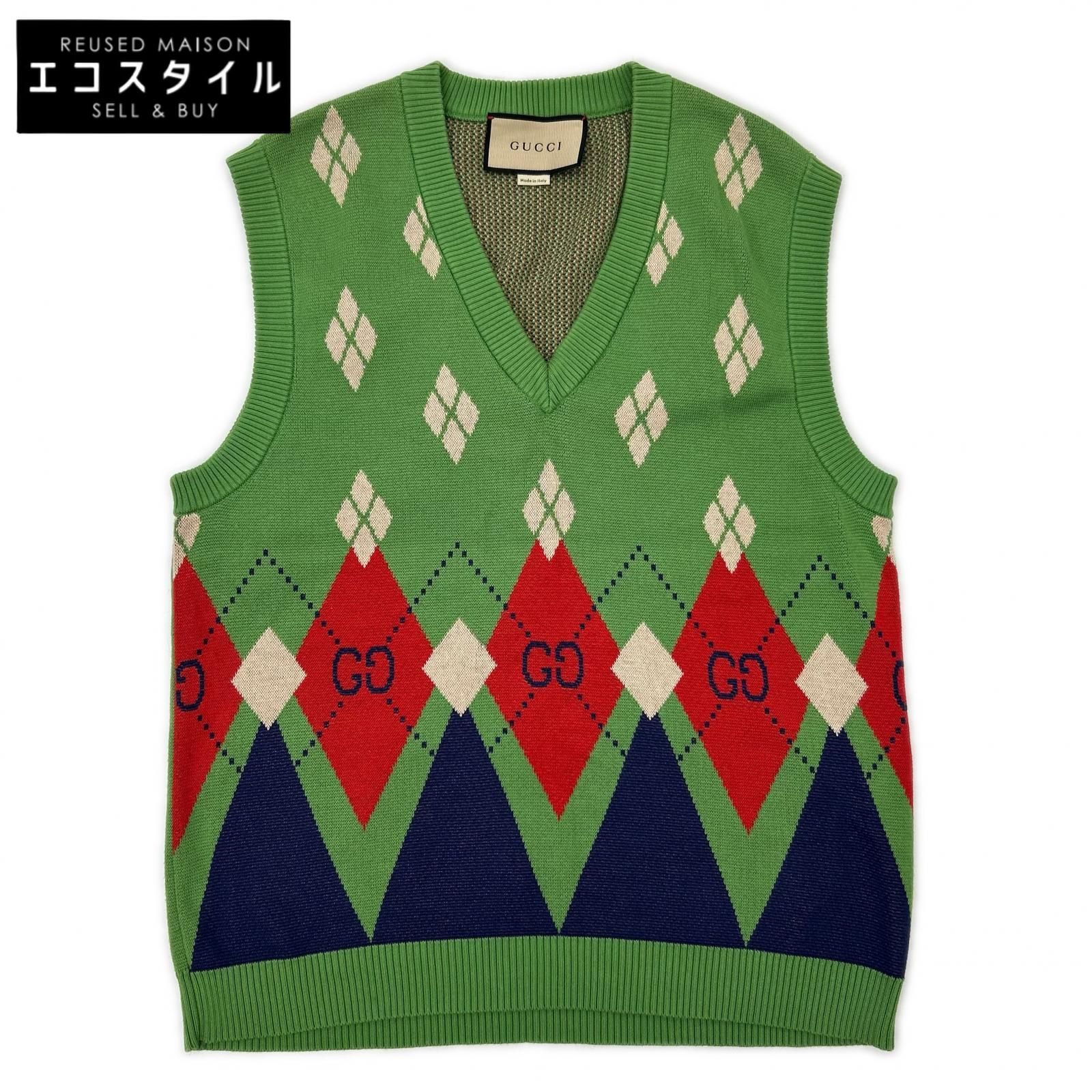 GUCCI　グッチ　653841 XKBUQ グリーン 21AW アーガイルニットベスト　M