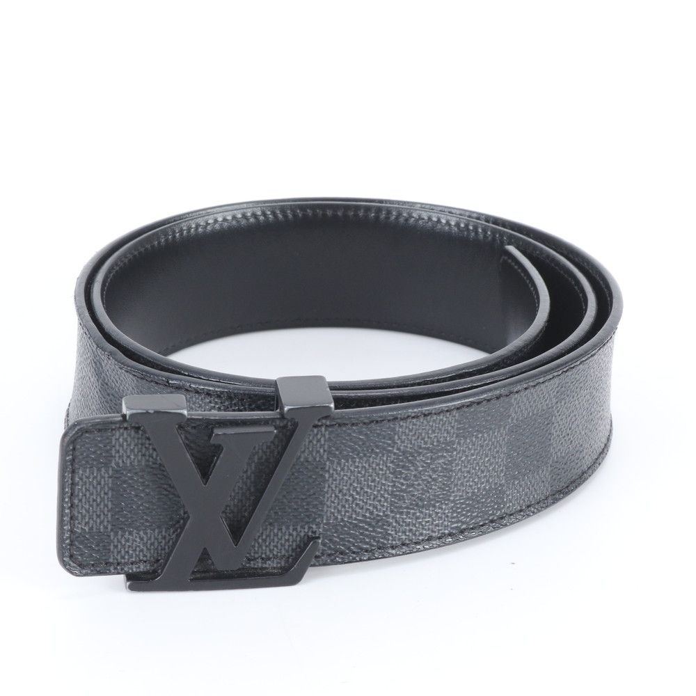 ルイヴィトン ダミエ グラフィット サンチュール LV イニシャル レザー ベルト ブラック ビジネス 紳士 メンズ RNE DV31-8【中古】