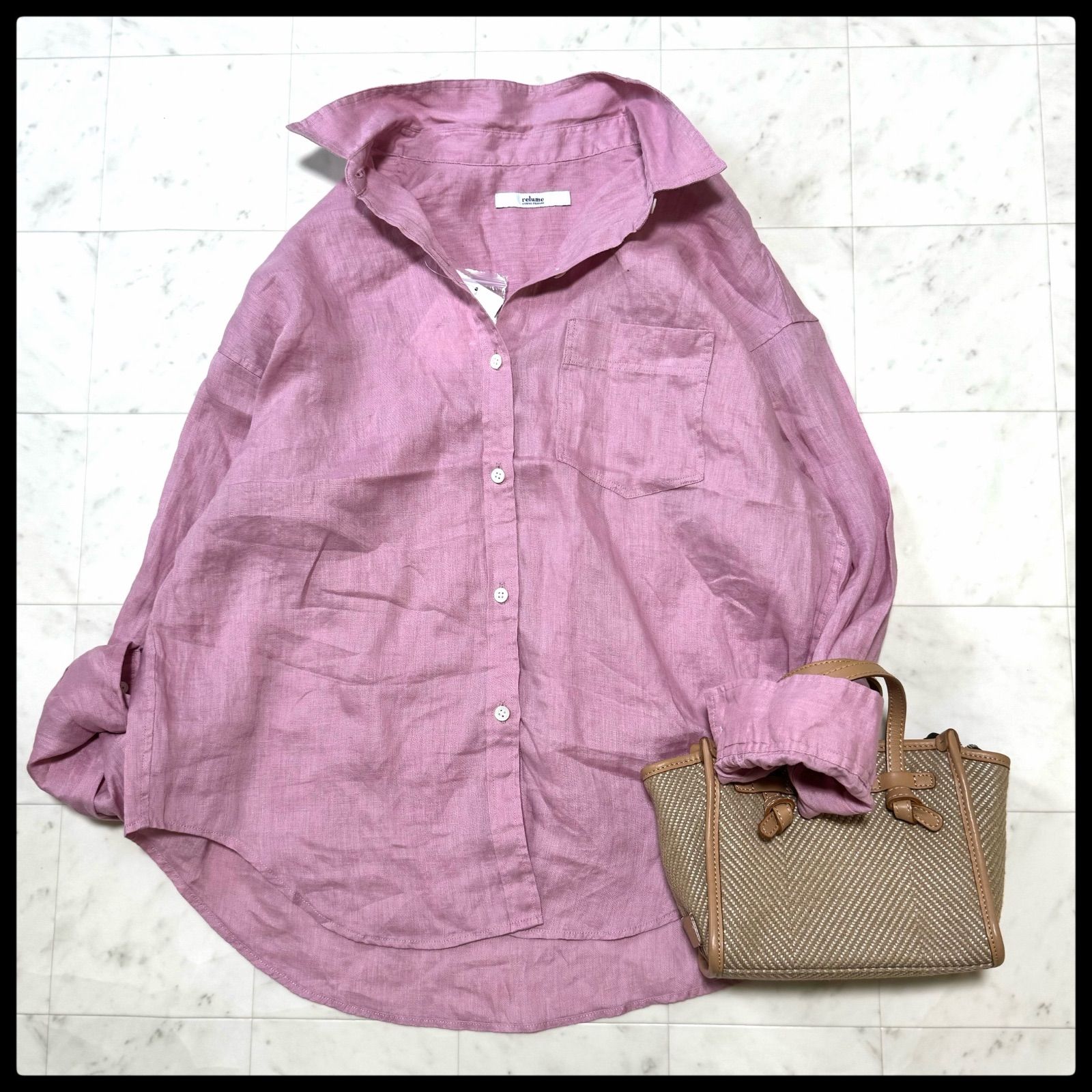 【タグ付】ジャーナルスタンダード レリューム COLOR LINEN オーバーサイズシャツ ピンク Fサイズ リネン100