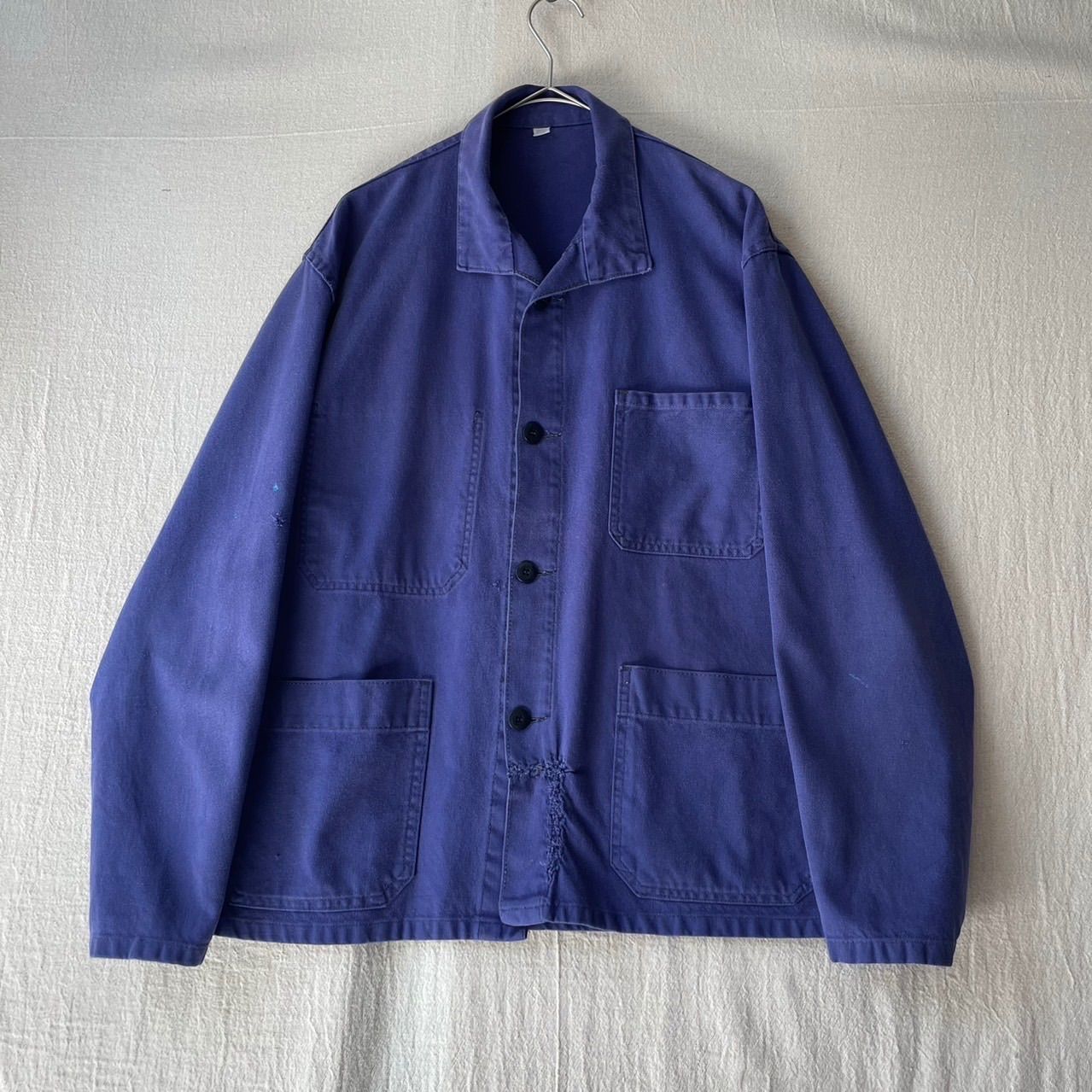 フランス製 70s Vintage ワーク ジャケット / 50 コットン ネイビー カバーオール ユーロ ビンテージ O6-05011-9376