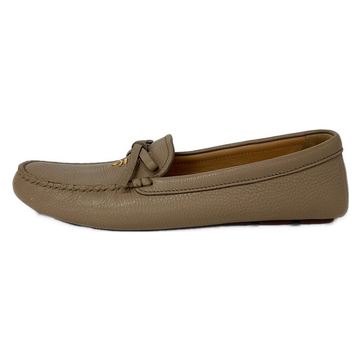PRADA(プラダ) フラットシューズ 38 1/2 レディース - ベージュ リボン/インソール取外し可 レザー