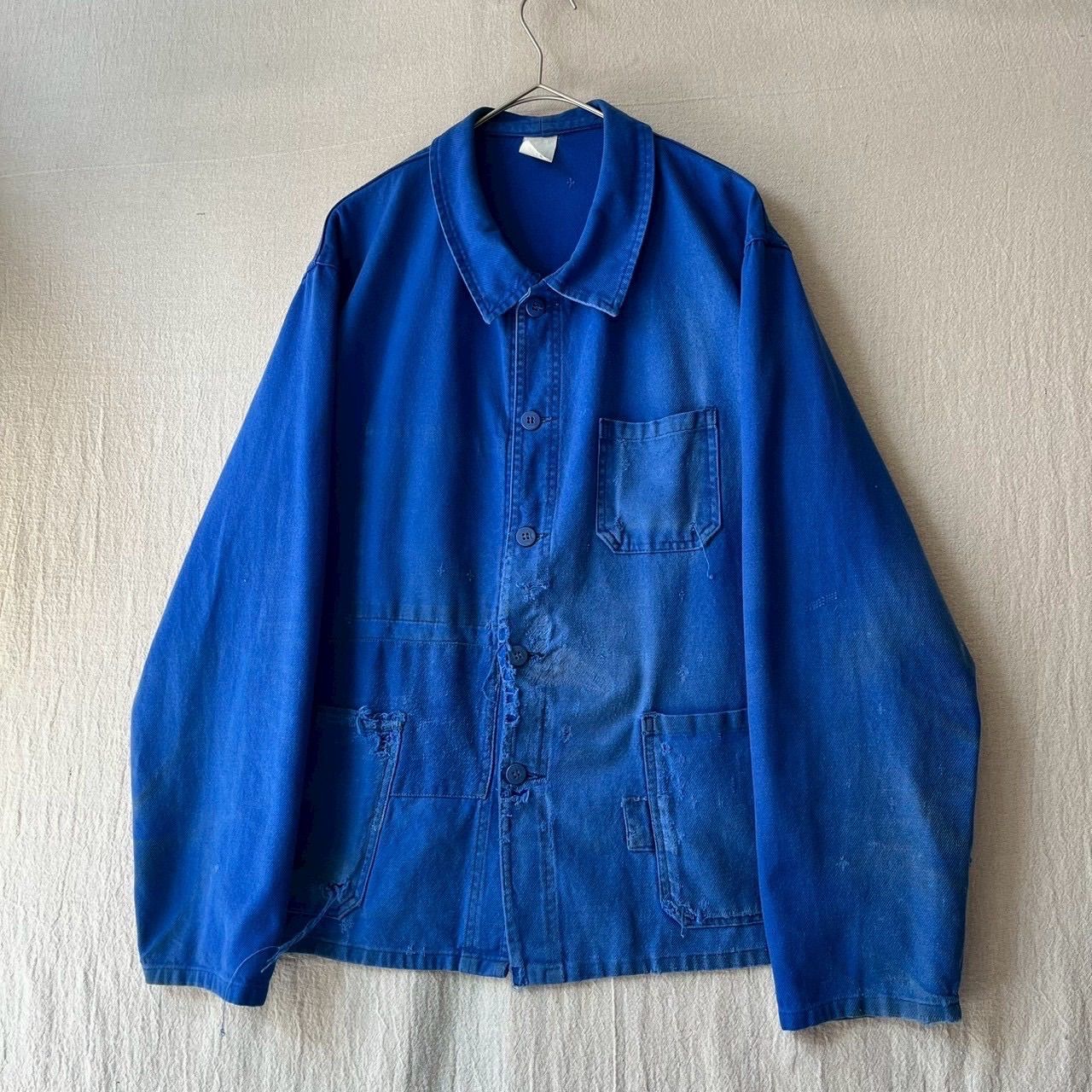 70s French vintage ワーク ジャケット / 50 コットン ネイビー カバーオール ユーロ ビンテージ O5-11012-9475