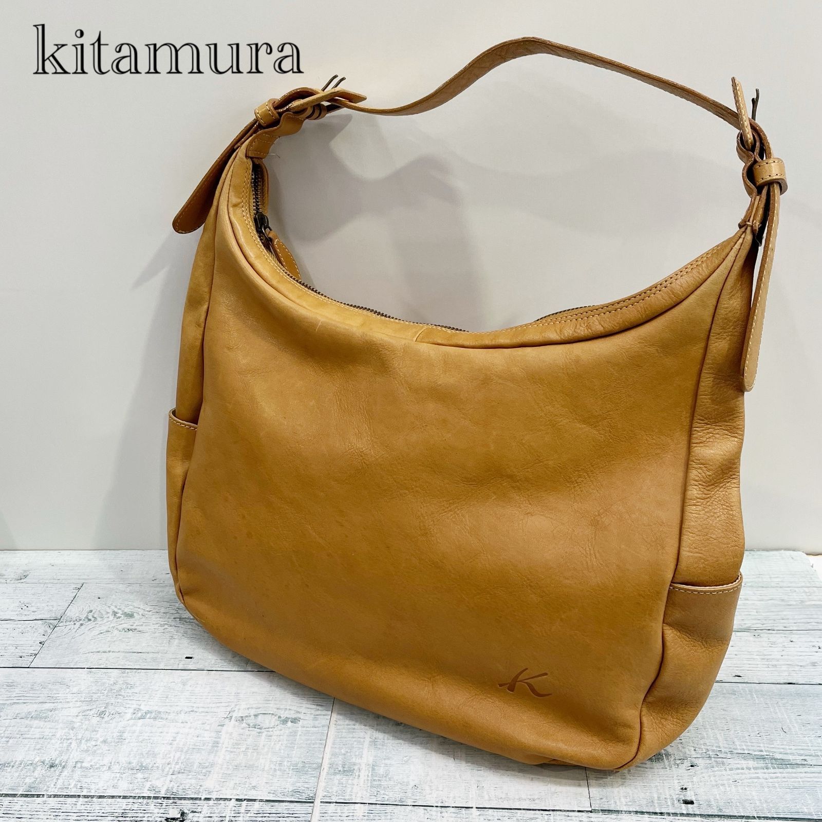 kitamura キタムラ レザー トート バッグ キャメル ロゴ カジュアル 