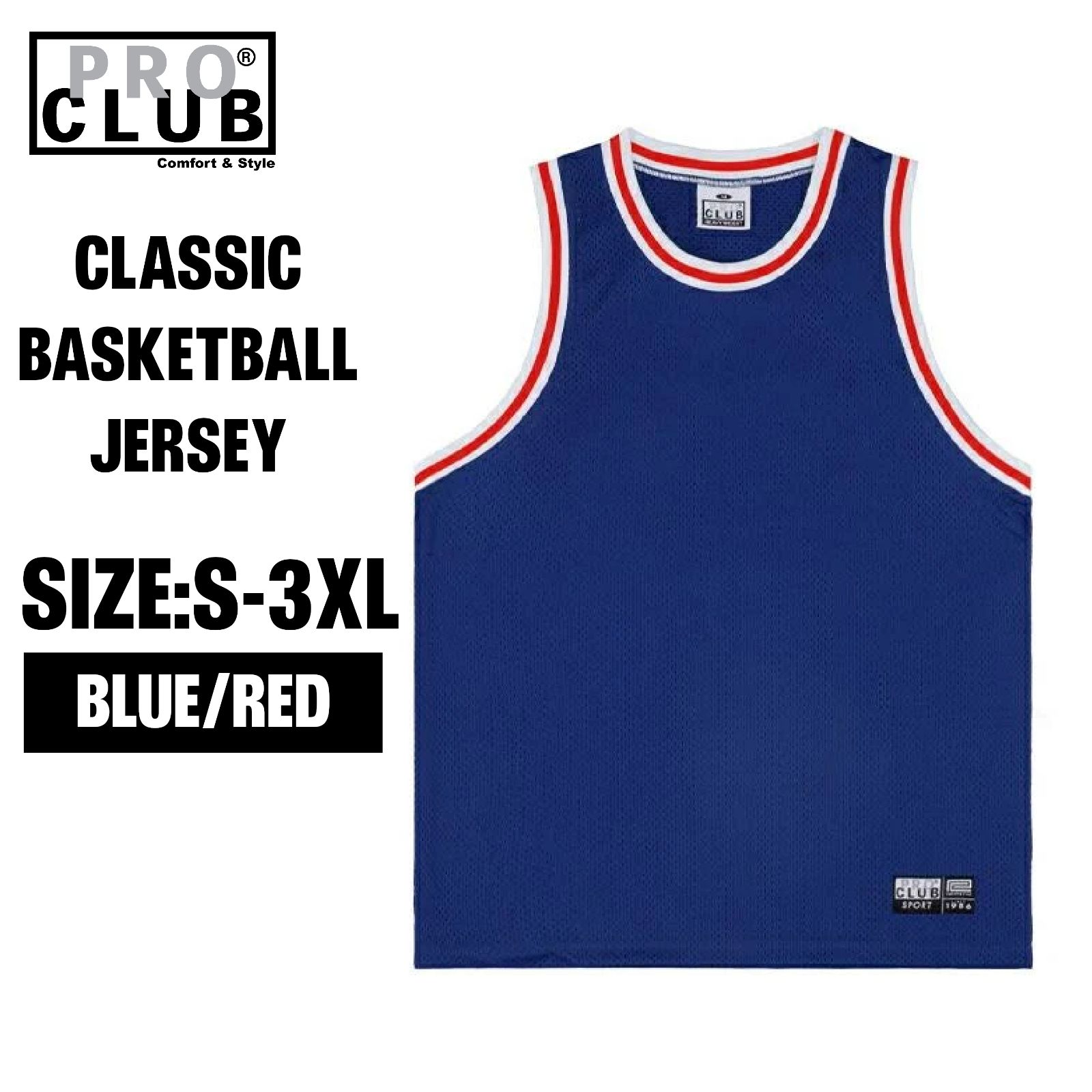 [新品] PRO CLUB / プロクラブ CLASSIC BASKETBALL JERSEY BLUE/RED-WHITE バスケットジャージ