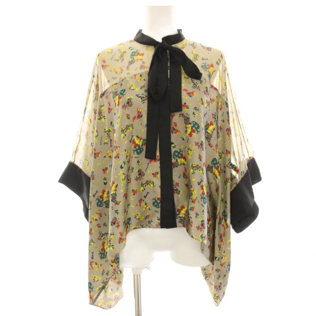 サカイ sacai 花柄 ボウタイブラウス シャツ プリント 七分袖 シアー 変形 1 グレージュ 21-05704 /HN