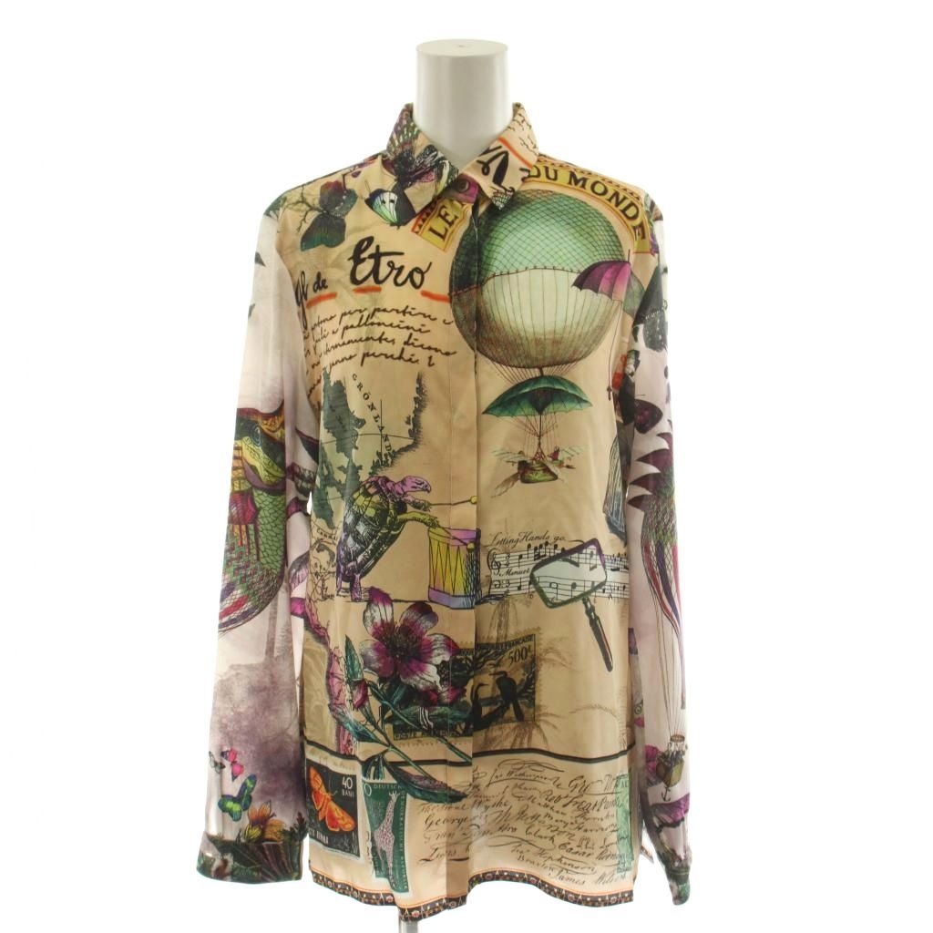 エトロ ETRO シャツ ブラウス 長袖 総柄 シルク 絹 38 マルチカラー ベージュ 緑 グリーン 黄 イエロー 171-16340-4308 /AN41 ■MU