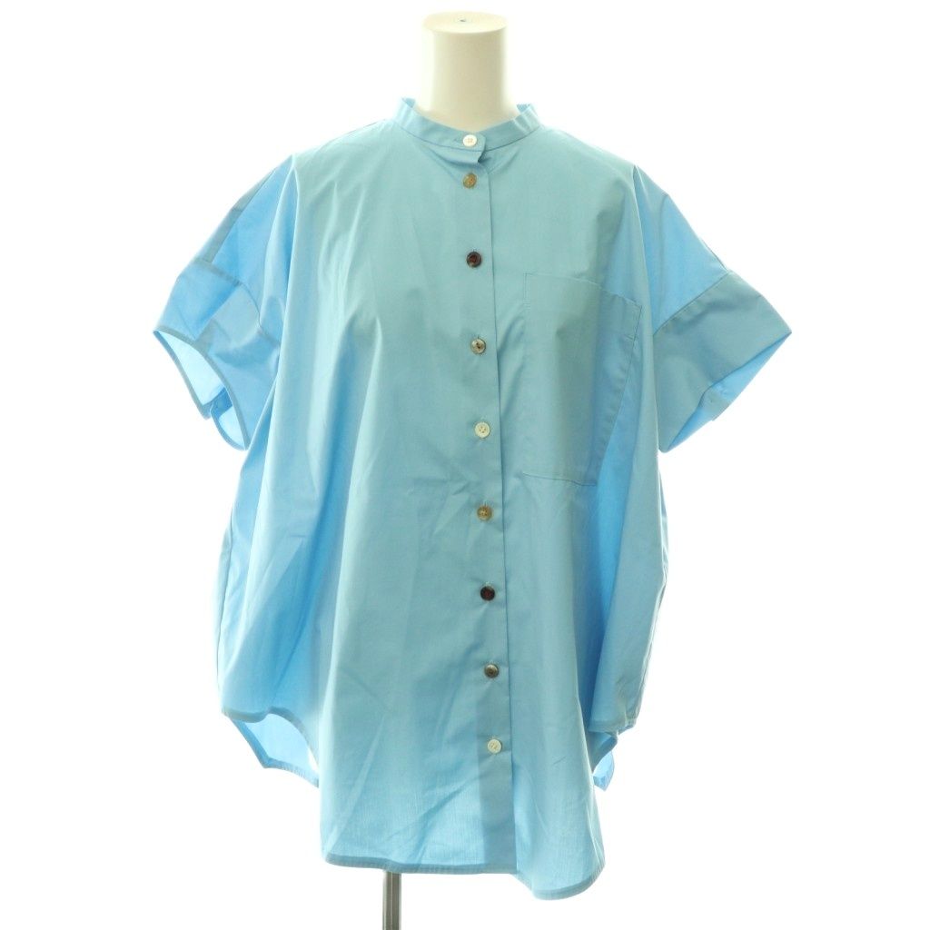 エンフォルド ENFOLD 24AW WASHABLE HALFSLEEVE HEXAGON-SHIRT シャツ ブラウス バンドカラー 半袖 38 ライトブルー /HS ■OS