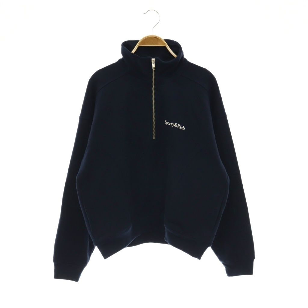 スポーティアンドリッチ SPORTY&RICH アパルトモン取扱 New Health QT ZIP SWEAT スウェット ハーフジップ ネイビー /HK ■OS