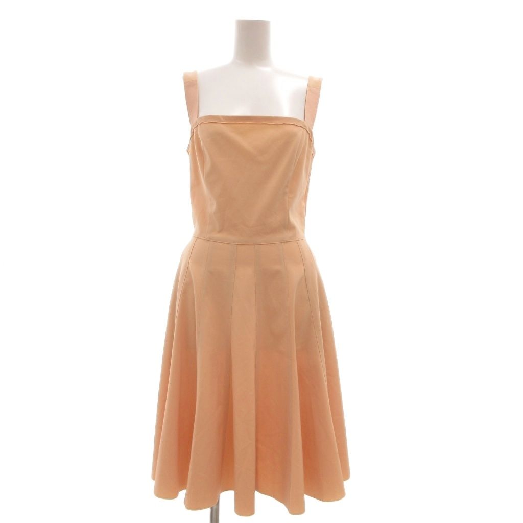 フォクシーニューヨーク FOXEY NEW YORK ノースリーブワンピース ミディ丈 40 ベージュ スクエアネック /ML