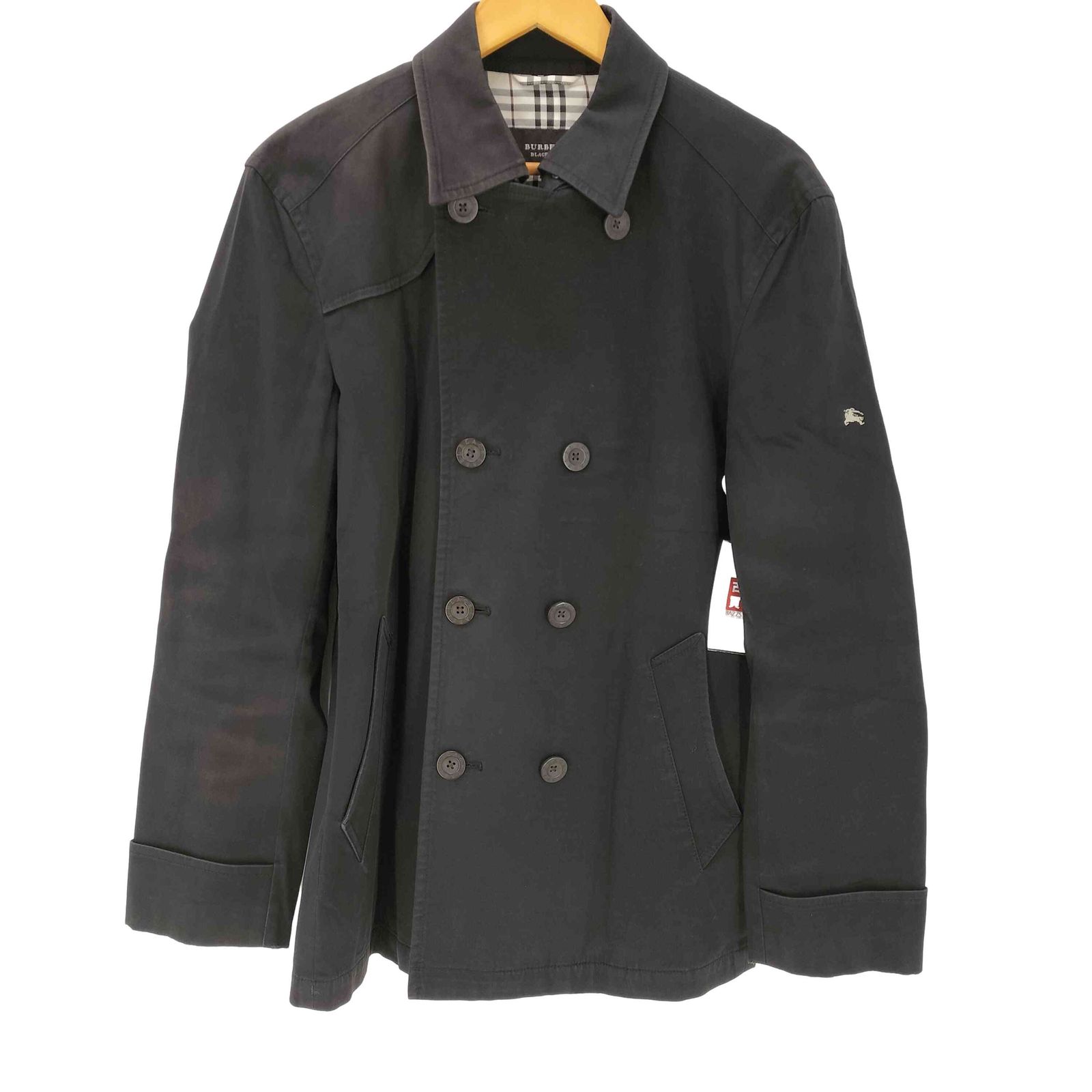 バーバリーブラックレーベル BURBERRY BLACK LABEL Balmacaan Coat 裏地ノバチェック ホースロゴ刺繍 ブラック ダブル バルマカーン ステンカラー コート メンズ import：L