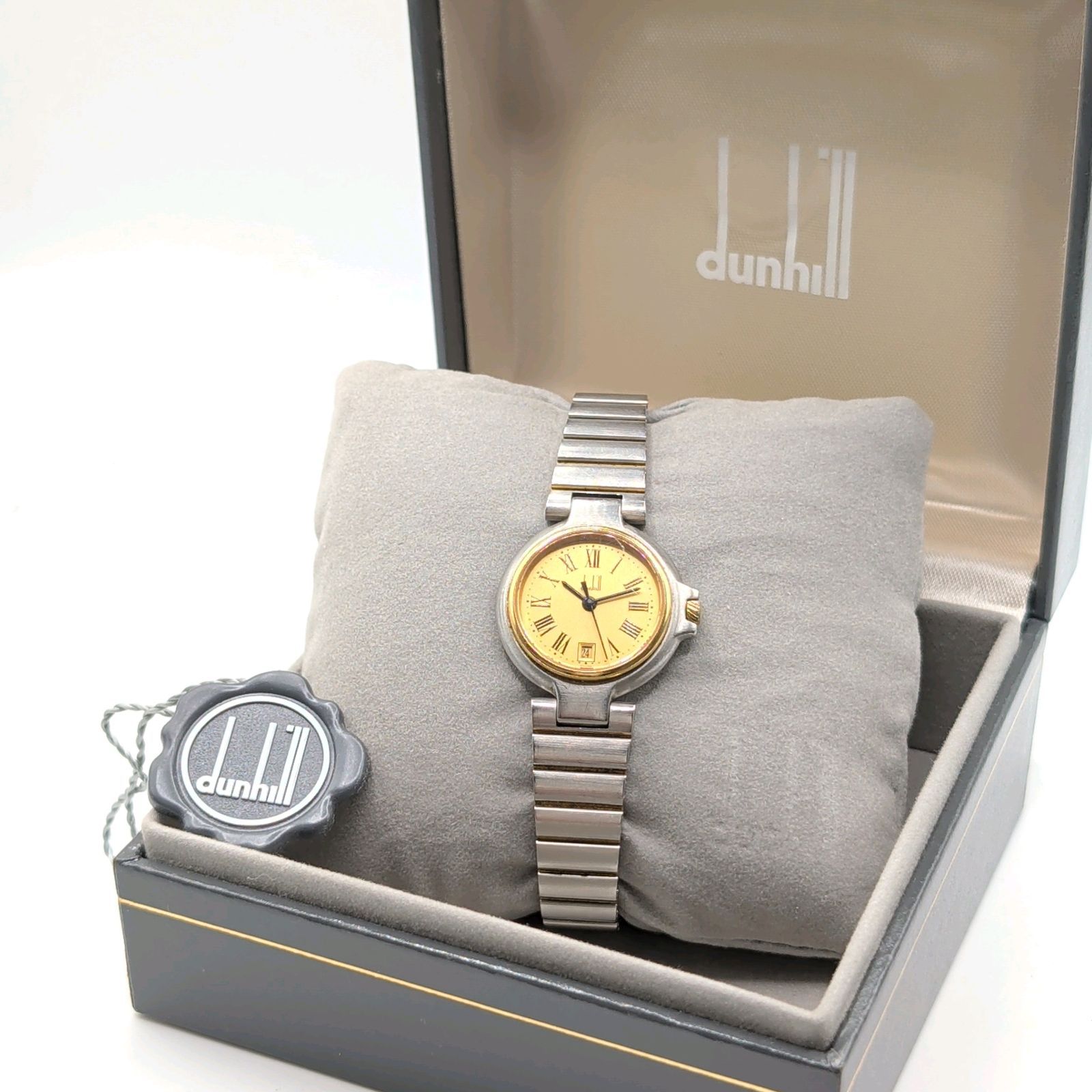 Dunhill Millennium Watch Ladies Quartz Round Gold Silver Combi Y2K 00S Date ダンヒル ミレニアム レディース 時計 クオーツ ラウンド ゴールド シルバー デイト ヴィンテージ 稼働品