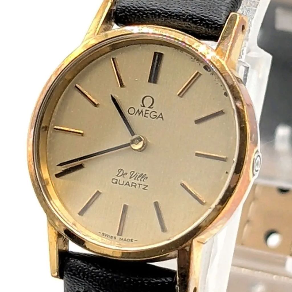OMEGA De Ville Watch Push-Crown Quartz Ladies Square Gold Gold dial Y2K オメガ デビル 時計 クオーツ レディース ラウンド ゴールド ゴールド文字盤 ヴィンテージ 稼働品