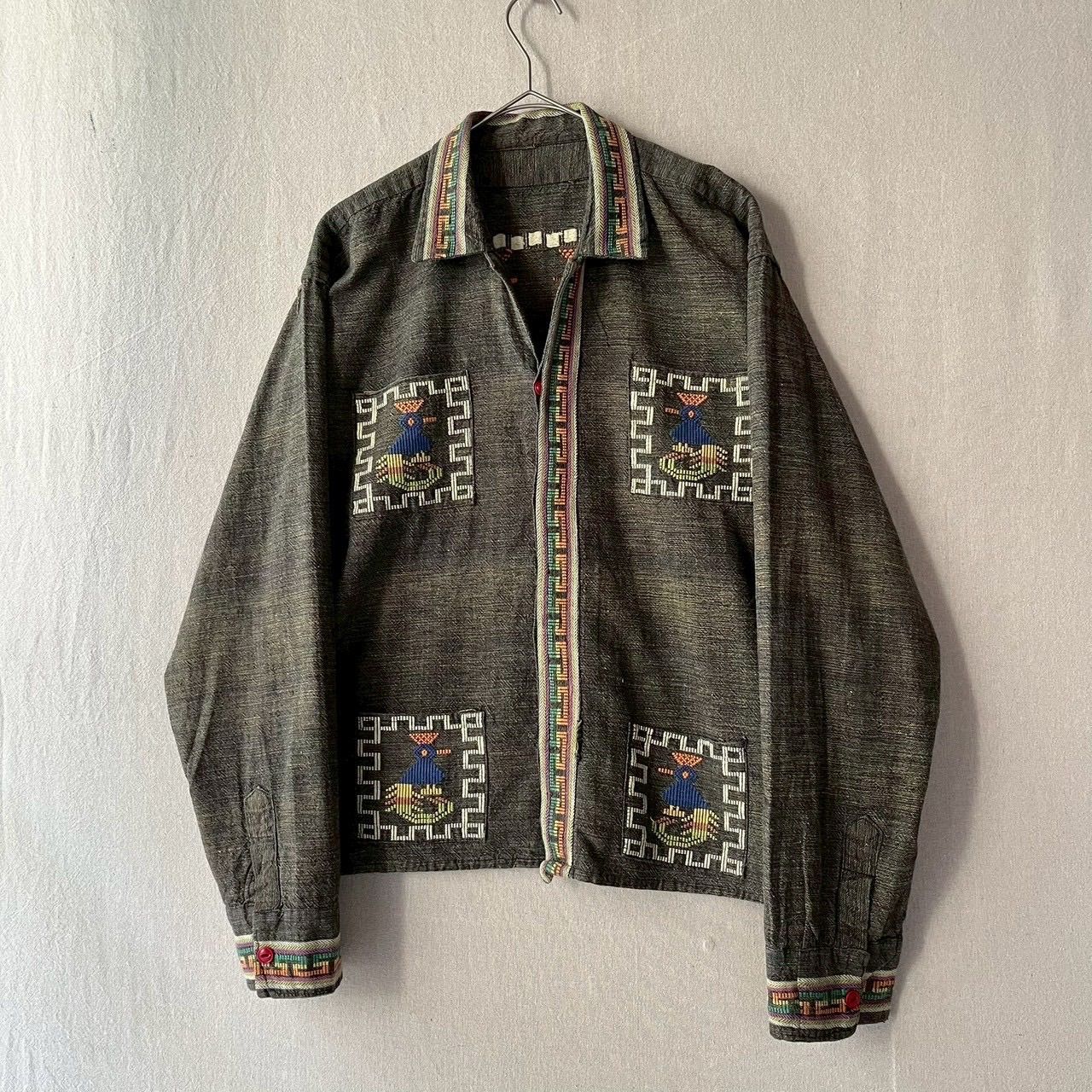 70s 80s Vintage グアテマラ シャツ / コットン グレー オープンカラー ボックス ビンテージ T6-0491-9590