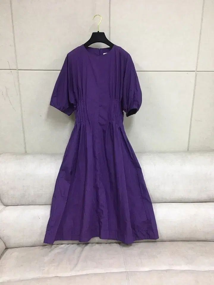 (US6)コス COS パープル 半袖 パフスリーブ ロング ONE PIECE