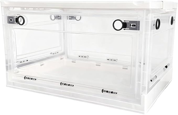 新品 収納ボックス 5面開閉 折りたたみ コンテナ ボックス 衣装ケース 大容量 大型 押し入れ収納ケース クリアボックス 蓋付き おもちゃ 衣類 折り畳み コンテナー プラスチック おしゃれ (5面開き・透明ホワイト 120L-幅68*奥47*高さ37cm