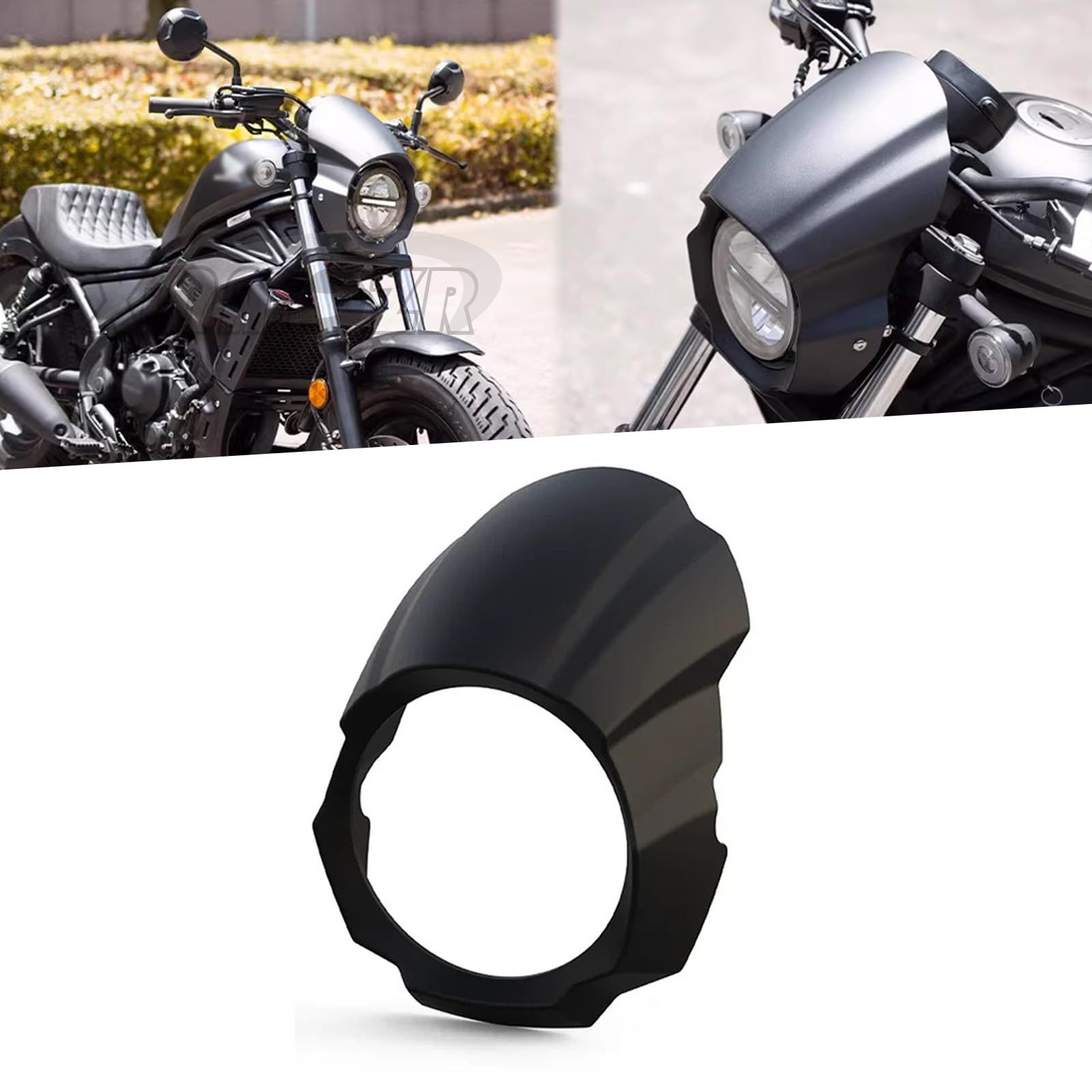 新品 XINMOZR For レブル250 CMX250 rebel250 レブルCMX250 SE 2017-2025 フロントフェアリング ピッグヘッドフード フロントヘッドライト ランプシェードディフレクター (マットブラック)