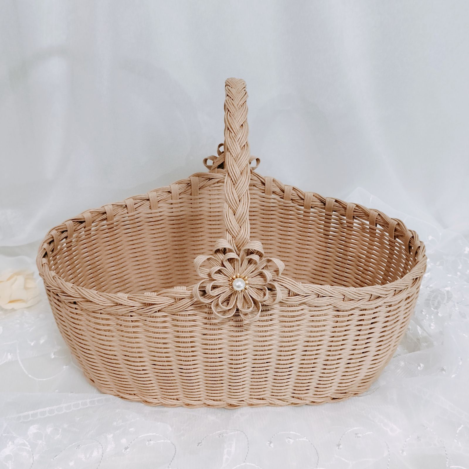 深型L プチギフト入れ バスケット 結婚式 受付 ウェディング かご 手編み 受注制作】深型 L かごバスケット プチギフト入れ ウェディング 受付