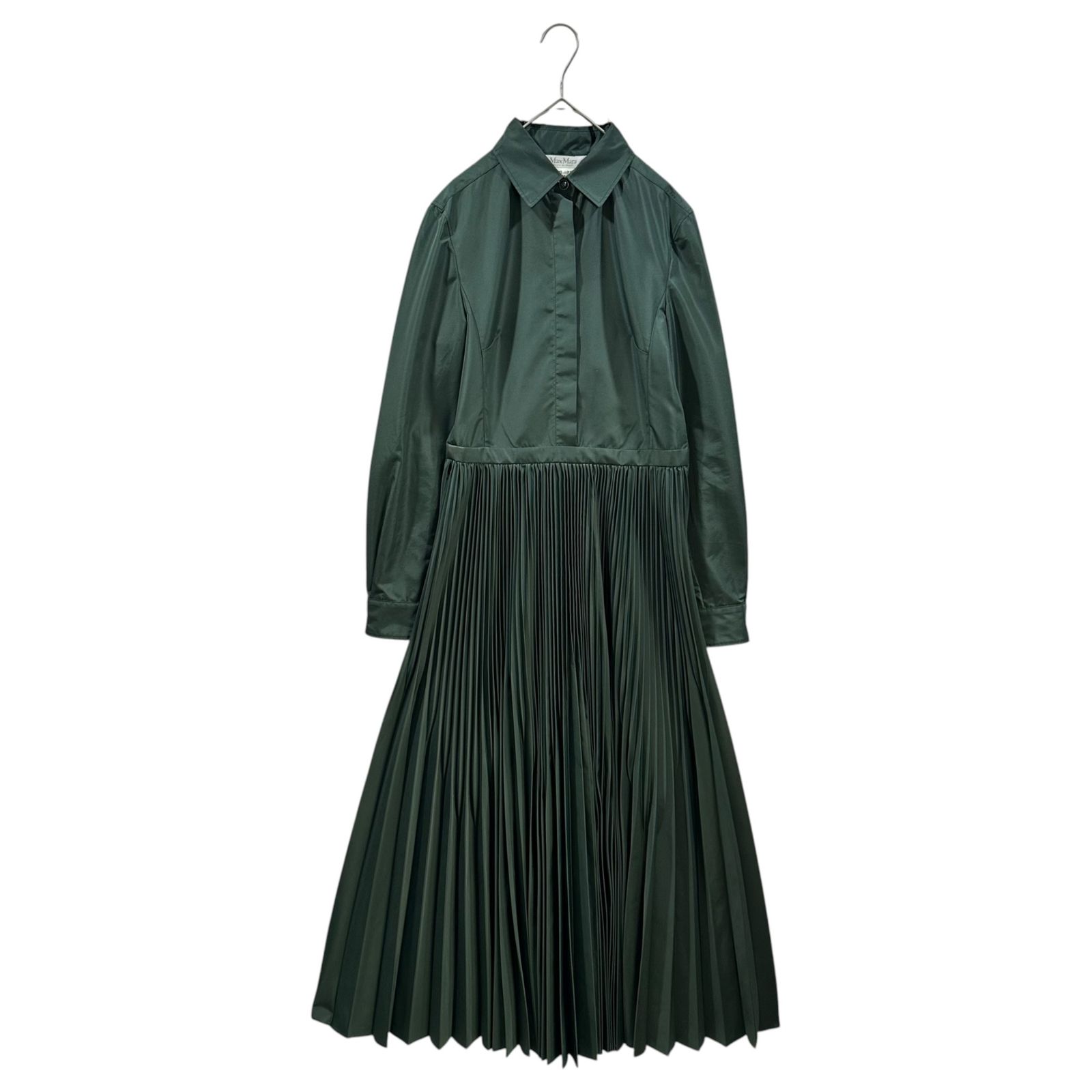 MAX MARA(マックスマーラ) Regular-collar pleated shirt-style long dress レギュラーカラー プリーツ シャツ ロング ワンピース 23122112316 34(160) グリーン