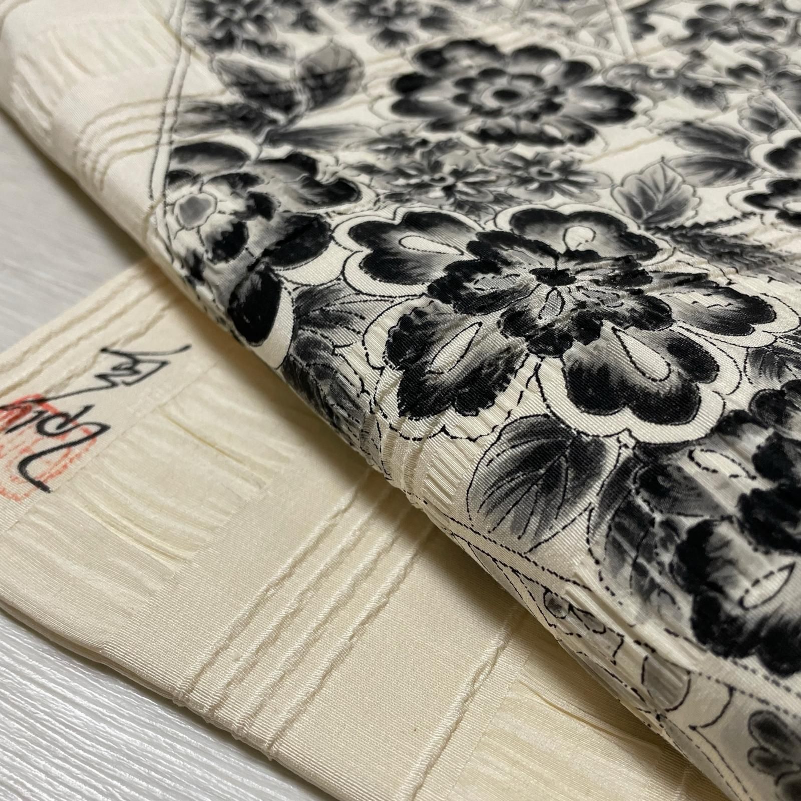 作家物 名古屋帯 花模様に七宝柄 九寸 正絹 着物 X-2592