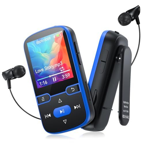 64GB MP3 player with Bluetooth 5.3 clip-on portable music player for kids with FM radio, voice recorder, shuffle and repeat function, perfect for sports and running, compatible with up to 128GB TF cards, H 3020a9db