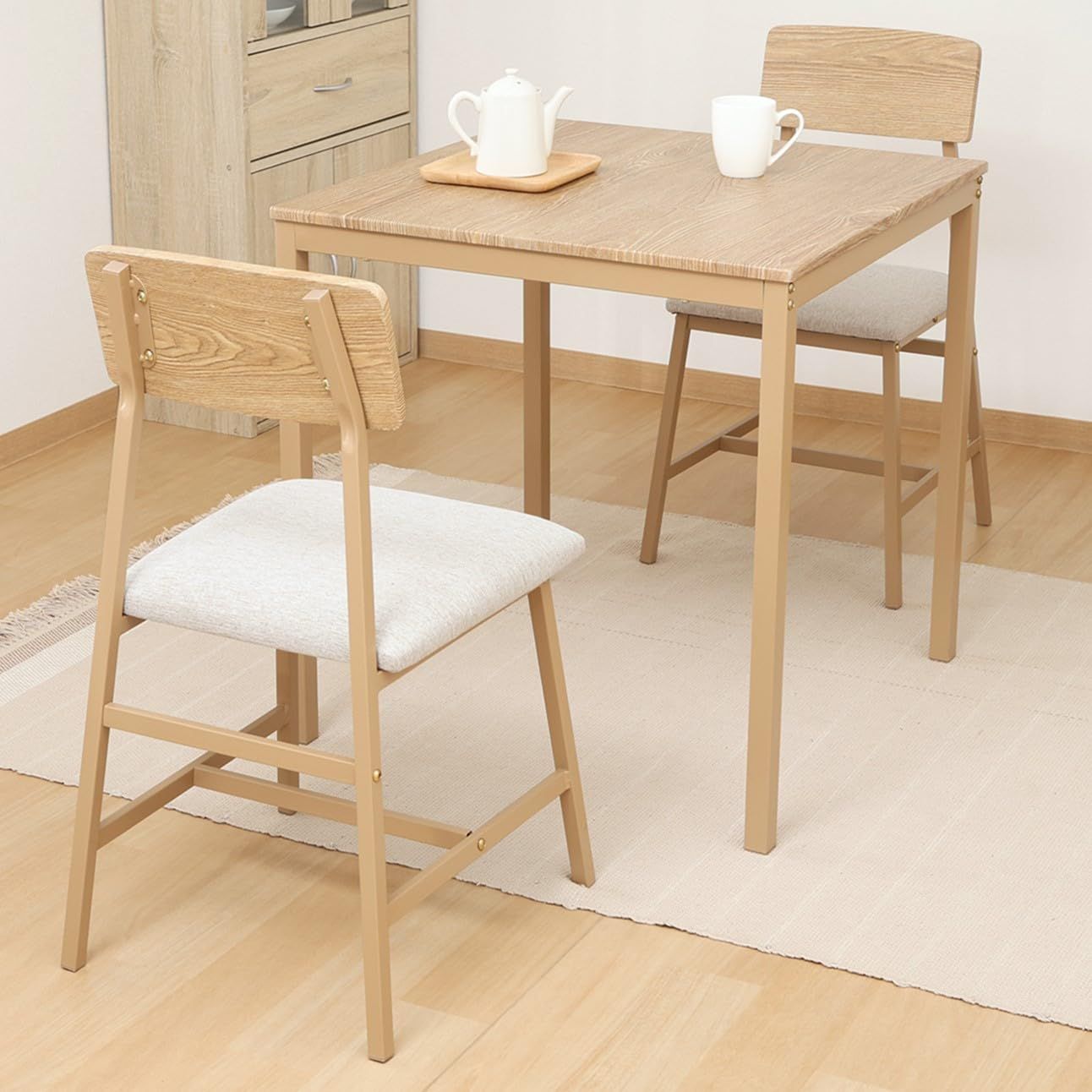 新品 不二貿易 ダイニングテーブル 2人用 3点セット 木製 幅70×奥行70×高さ72cm ベージュ マリー 52359