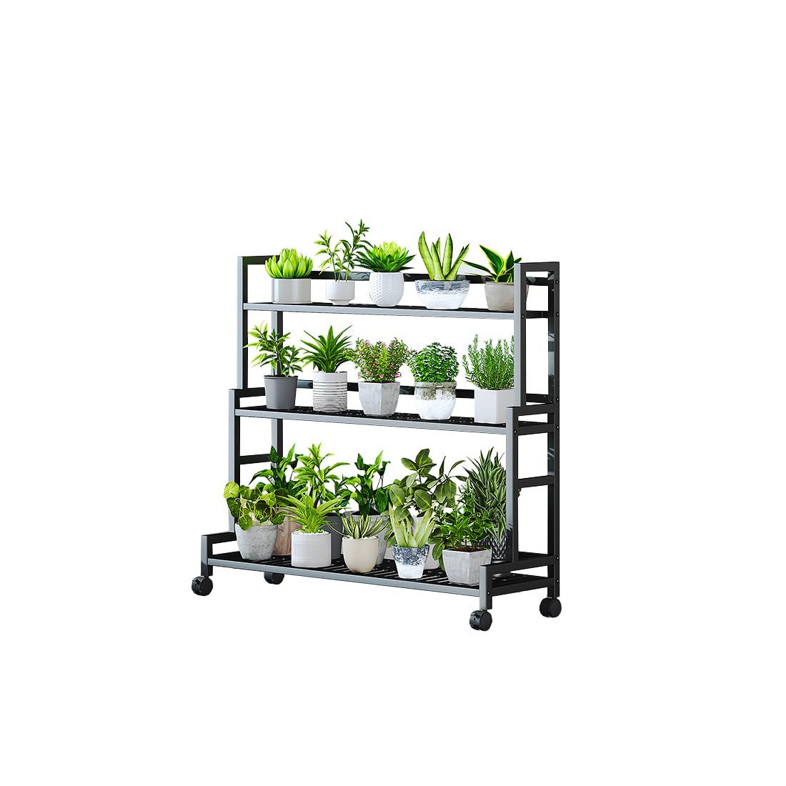 新品 KASABULAC プランターラック ガーデンラック 花置き棚 園芸ラック 植木鉢ラック 盆栽 観葉植物 フラワースタンド スチール キャスター付き 屋外 室内 大容量 3段 幅100×奥行39.9×高さ100cm
