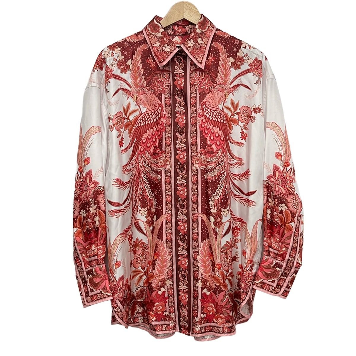 Zimmermann(ジマーマン) 長袖シャツブラウス サイズ0 XS レディース美品 - 白×ボルドー×ピンク シルク/花柄