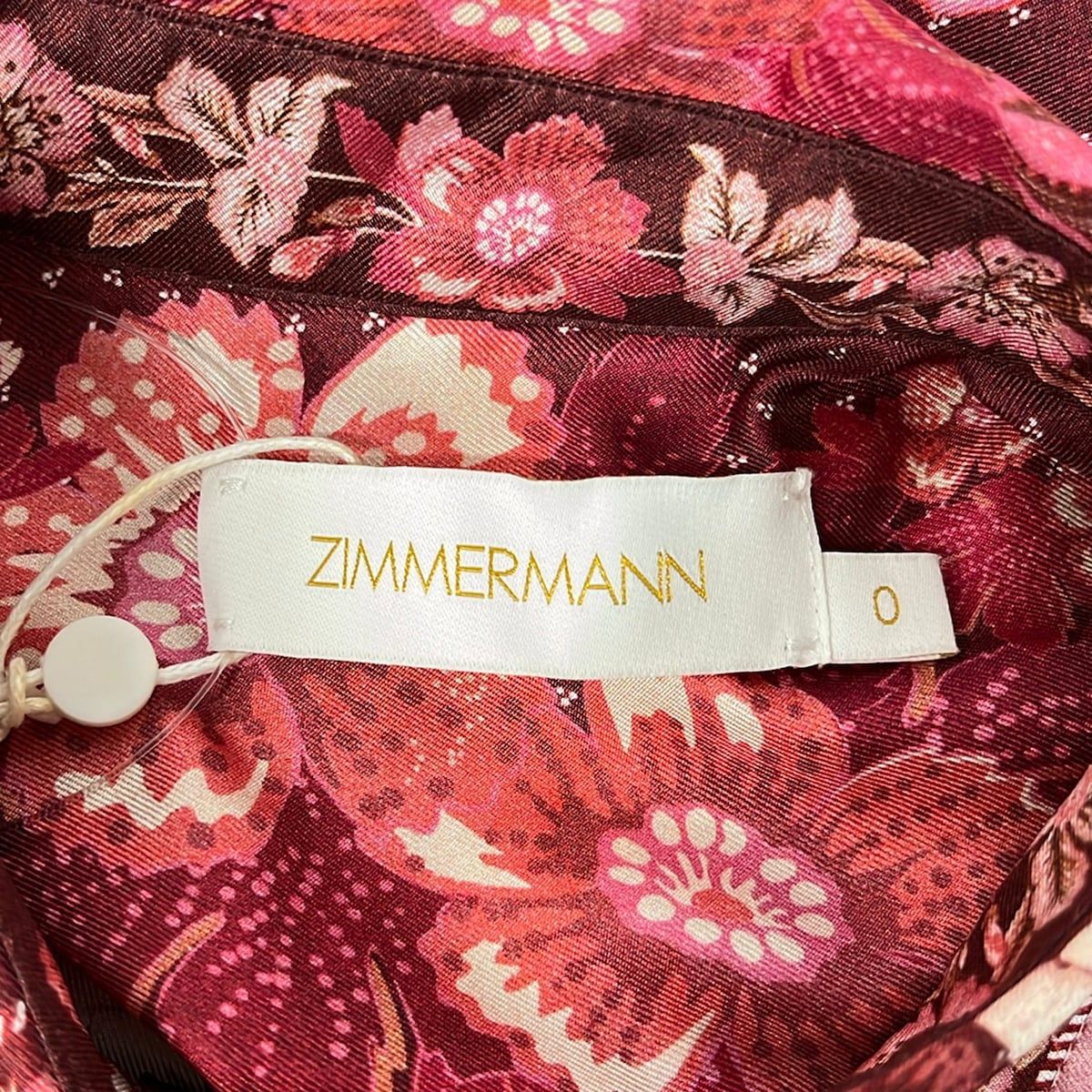 Zimmermann(ジマーマン) 長袖シャツブラウス サイズ0 XS レディース美品 - 白×ボルドー×ピンク シルク/花柄