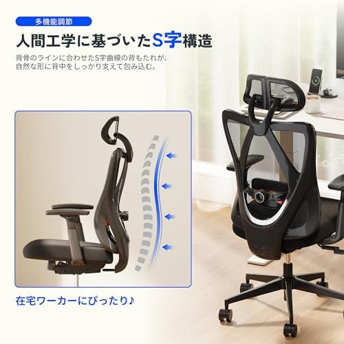 FLEXISPOT オフィスチェア デスクチェア C5 多機能調節 ロッキング機能 固定可能 強弱調節可能 2Dランバーサポート メッシュ素材 肉厚座面 3Dアームレスト 2Dヘッドレスト 在宅勤務 (ウレタン, ブラック)ｍａ